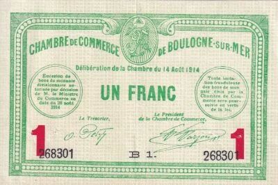 France 1 Franc - Chambre de Commerce de Boulogne-sur-Mer - 14-08-1914 - S�rie B1