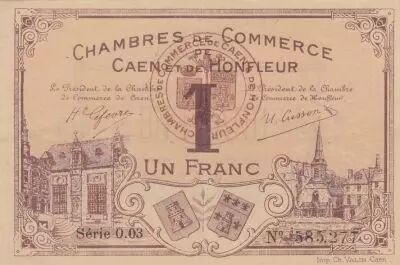 France 1 franc - Chambre de Commerce de Caen et Honfleur - 1915 - S�rie 0.03