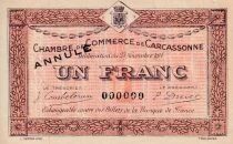 France 1 Franc - Chambre de Commerce de Carcassonne - 23-11-1914 - ANNUL&Eacute;