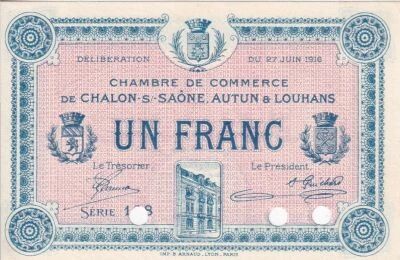 France 1 Franc - Chambre de Commerce de Chalon-sur-Sa�ne, Autun & Louhans - 1916 - Sp�cimen
