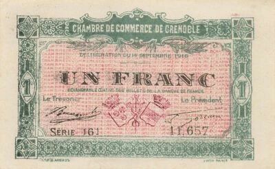 France 1 Franc - Chambre de Commerce de Grenoble - 1916 - S�rie 161