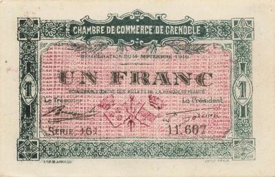 France 1 Franc - Chambre de Commerce de Grenoble - 1916 - S�rie 161