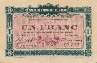 France 1 Franc - Chambre de Commerce de Grenoble - 1916 - S�rie 178