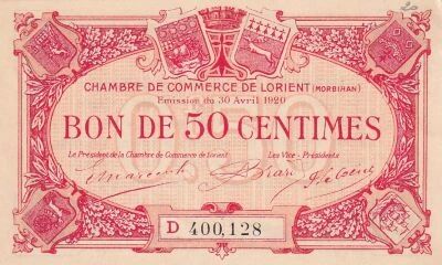 France 1 Franc - Chambre de commerce de Lorient -  1920 - S�rie D