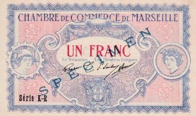 France 1 Franc - Chambre de Commerce de Marseille - 1917 - S�rie K-R - Sp�cimen