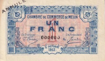 France 1 Franc - Chambre de Commerce de Melun - 15-10-1915 - Annul�