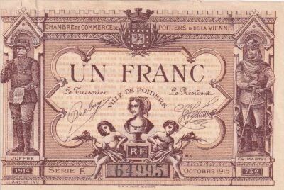 France 1 Franc - Chambre de Commerce de Poitiers et de la Vienne - Octobre 1915 - S�rie E