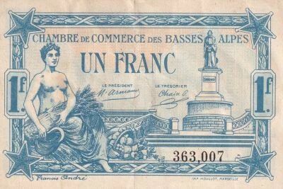 France 1 Franc - Chambre de Commerce des Basses-Alpes - 19-07-1917