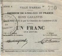 France 1 Franc - City of Arras - 29-08-1914 - Serial A