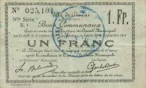 France 1 Franc - City of Douai - 21-09-1914 - Serial B1