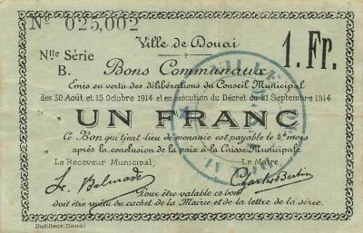 France 1 Franc - City of Douai - 21-09-1914