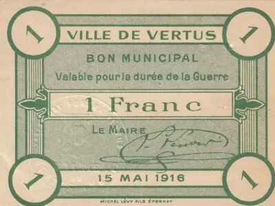 France 1 Franc - City of Vertus - 15-05-1916