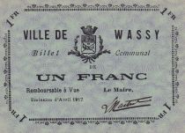 France 1 Franc - City of Wassy - April 1917