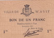 France 1 Franc - City of Wassy - November 1915