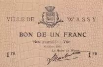 France 1 Franc - City of Wassy - October 1915