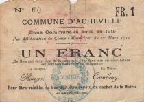 France 1 Franc - Commune d\'Acheville - 01-03-1915