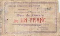 France 1 Franc - Commune de Montigny-en-Arrouaise - 08-08-1915