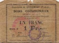 France 1 Franc - Commune de Saudemont - 22-01-1915