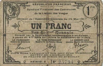 France 1 Franc - Communes de la Liaison des Vosges - 25-05-1917 - S�rie 2