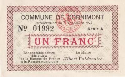 France 1 Franc - Cornimont- 1915 - Serial A - P.88-13