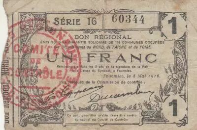 France 1 Franc - Fourmies - Regional Coupon - 08-05-1916 - Serial 16