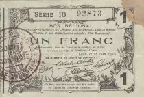France 1 Franc - Laon - Bon R&eacute;gional - 16-06-1916 - S&eacute;rie 10