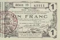 France 1 Franc - Laon - Regional Coupon - 16-06-1916 - Serial 19