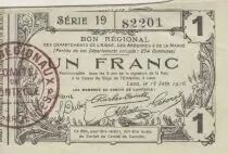 France 1 Franc - Laon - Regional Coupon - 16-06-1916 - Serial 19
