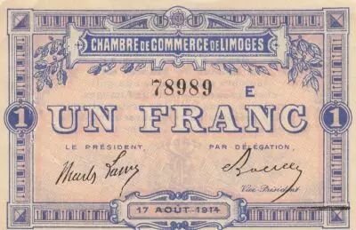 France 1 Franc - Limoge - Chamber of Commerce - 17-04-1914 - Serial E