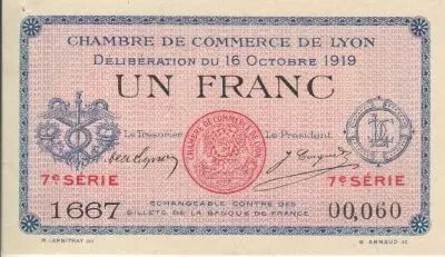 France 1 Franc - Lyon - Chamber of Commerce - 16-10-1919 - Seventh Serial