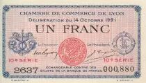 France 1 Franc - Lyon - Chambre de Commerce - 14-10-1921 - Dixième Série