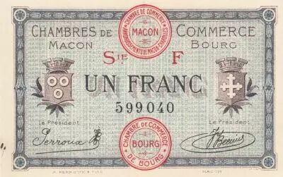 France 1 Franc - Macon - Chamber of Commerce - 04-08-1921 - Serial F