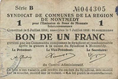 France 1 Franc - Montmedy Region - 07-07-1916