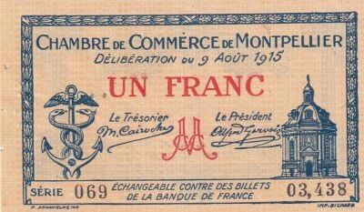 France 1 Franc - Montpellier - Chambre de Commerce - 1915 - S�rie 069