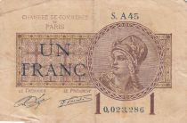 France 1 Franc - Paris Chamber of Commerce - 1919-1922 - F - Serial A.45