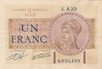 France 1 Franc - Paris Chamber of Commerce - 1919-1922 - VF - Serial A.22