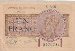 France 1 Franc - Paris Chamber of Commerce - 1920 - S.B16