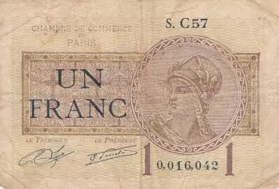 France 1 Franc - Paris Chamber of Commerce - 1920 - Serial S.C57