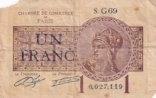 France 1 Franc - Paris Chamber of Commerce - 1920 - S.G69