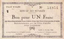 France 1 Franc - Refugee Services- Alès - 1940 - N°51874