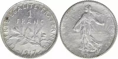 France 1 Franc - Semeuse - 1917 - Argent