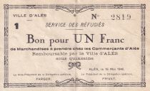 France 1 Franc - Service des réfugiés - Alès - 1940 - K.001b