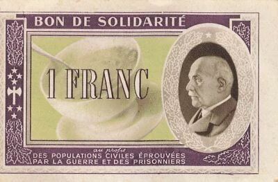 France 1 Franc - Solidarity Voucher - P�tain - ND (1940-1944)