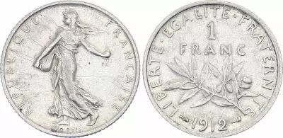 France 1 Franc - Sower - 1912 - Silver