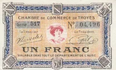 France 1 Franc - Troyes Chamber of Commerce 1918 - aUNC