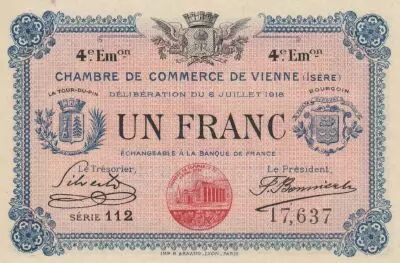 France 1 Franc - Vienne Chamber of Commerce - 08-07-1918 - Serial 112