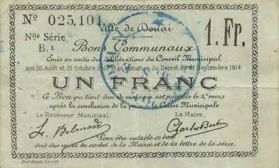 France 1 Franc - Ville de Douai - 21-09-1914 - S�rie B1
