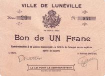 France 1 Franc - Ville de Lunéville - 1914 - P.54-75