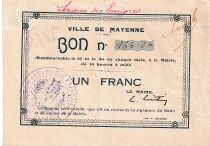 France 1 Franc - Ville de Mayenne - Service des &Eacute;migr&eacute;s - 1915-1920 - N&deg;164