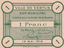 France 1 Franc - Ville de Vertus - 15-05-1916